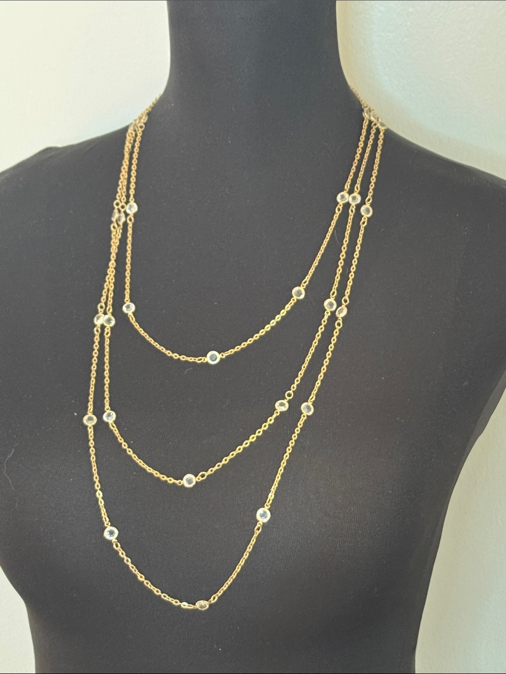Vintage Gold Multi-Strand Necklace with Clear Stones
